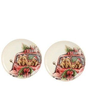 Southern Living Christmas Holiday Golden Retriever Lab PuppiesIn Truck Plate Set